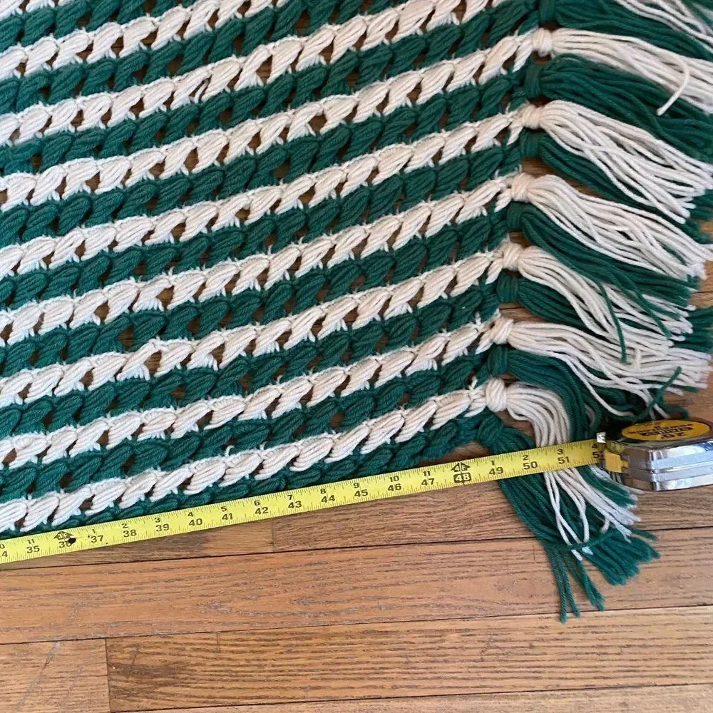 Handmade Chunky Crochet Lap Blanket Afghan Green White Grandmacore